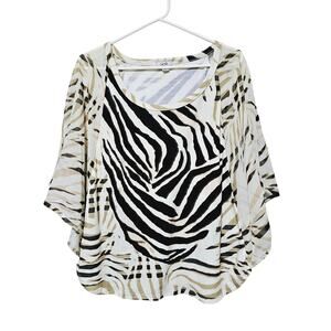 Vintage Cache Zebra Striped Top Women's Size M Flutter Sleeves USA Casual